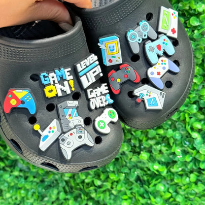 New Arrival 15-100Pcs Game Level Up PVC Shoe Decorations Various Gamepad Clog Buckle Charms Fit Kids Birthday Present
