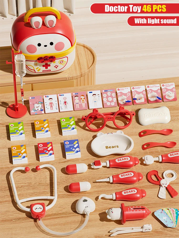 Doctor Toys with Light Hospital Dentist Play Set Doctor Role Play Costume Kit Children Suitcase Educational Gift for Kid 3 Years