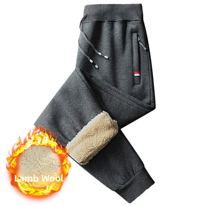 Thickened Fleece Lined Men's Sweatpants Loose Fit Casual Sporty Trousers Autumn Winter Style Youthful Pure Color Long Pants