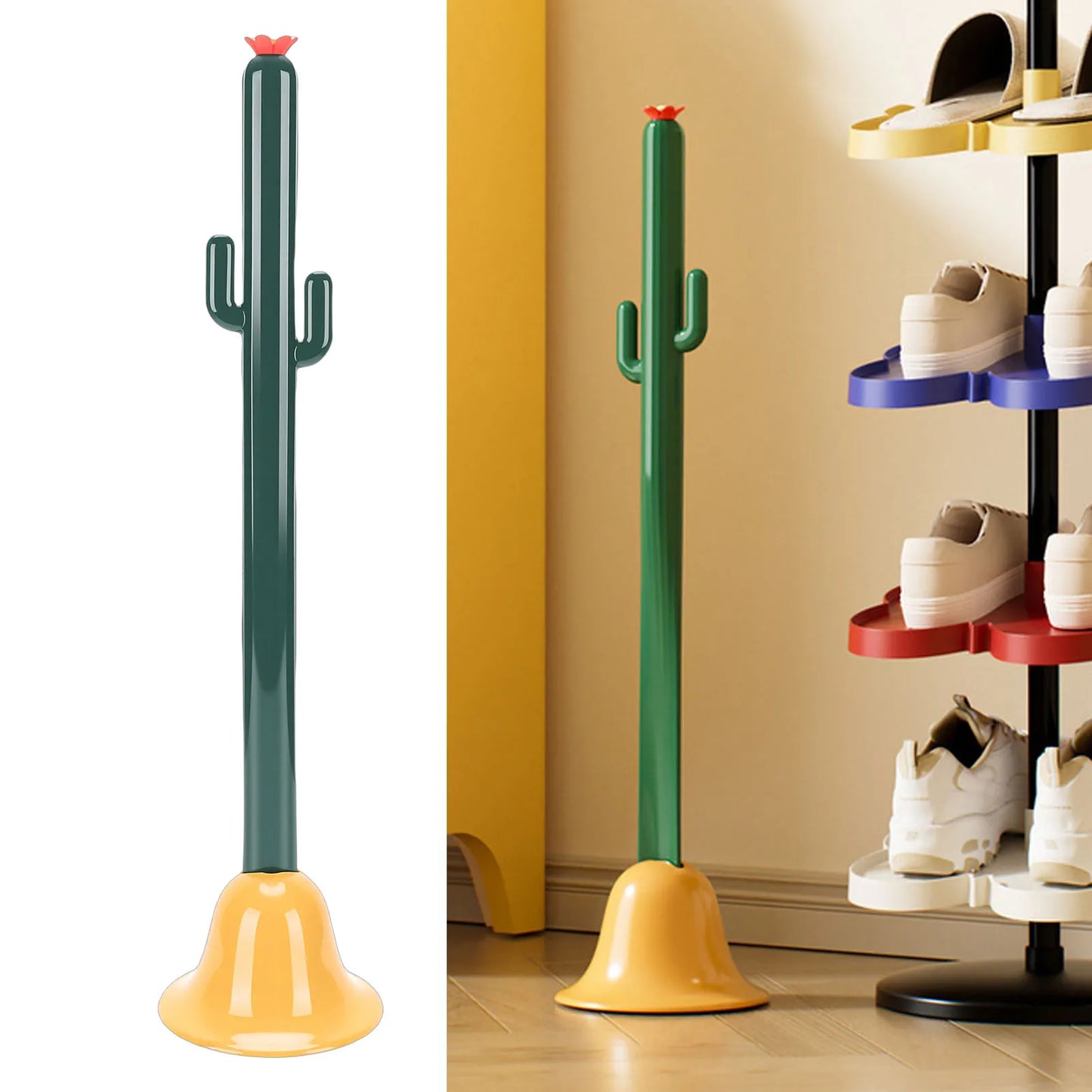 Long Handle Shoe Horn Ergonomic Plant Shaped PP Shoe Helper Stick with Base for Home Use Shoe Helper Stick