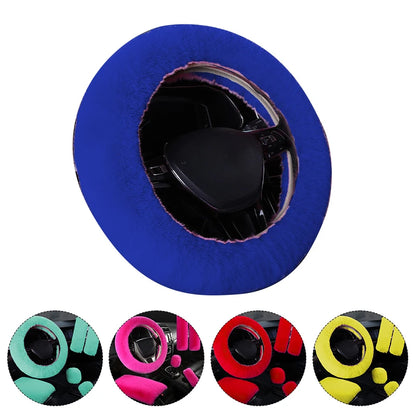 Plush Car Steering Wheel Cover 6piece Set Winter Warmth And Elastic Non Slip Handle Cover  Women's Car Interior Accessories