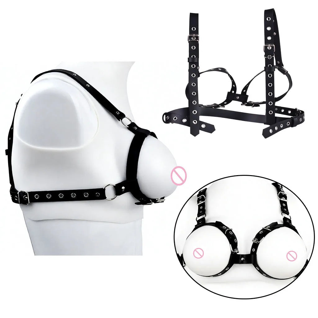 QKKQ Black PU Leather Strap On Belt Chest Bind For Women Pleasure Breast Bondage BDSM Adult Play Accessories Couple Flirting