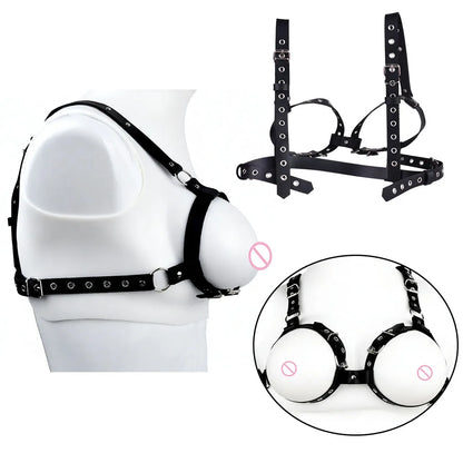 QKKQ Black PU Leather Strap On Belt Chest Bind For Women Pleasure Breast Bondage BDSM Adult Play Accessories Couple Flirting