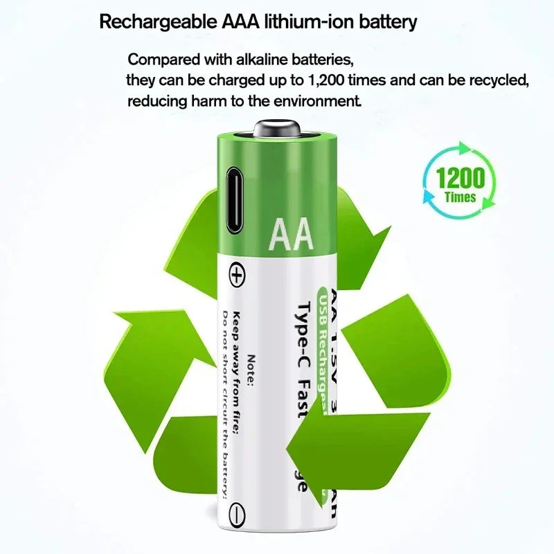 2025NEW Lithium-Ion Battery Type-C Rechargeable High-Capacity Battery AA&AAA Battery For remote control, mouse, electric toys