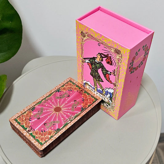 Pink & Rose Gold Foil Tarot Cards 78-Card Deck with Box Waterproof Durable PET Plastic Tarot 12x7cm