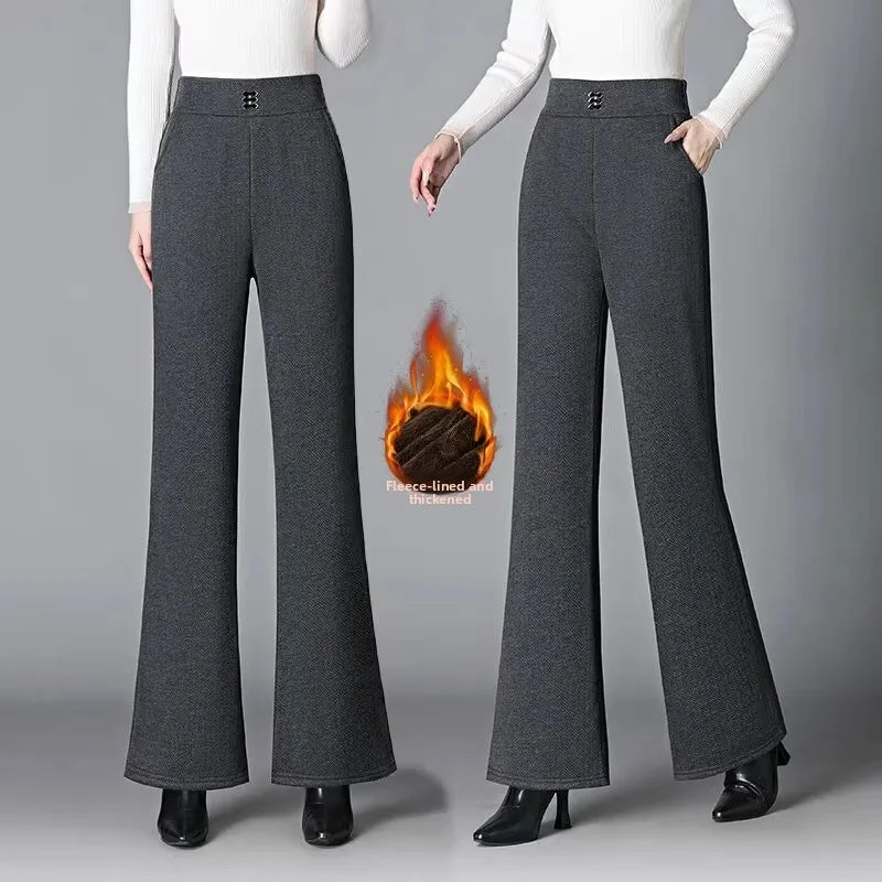 Thickened Fleece Lined Woolen Wide Leg Pants Casual Trousers for Middle Aged And Elderly Autumn Winter New Style Fashionable ...