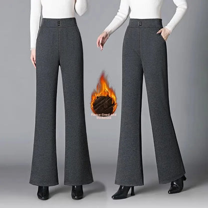 Thickened Fleece Lined Woolen Wide Leg Pants Casual Trousers for Middle Aged And Elderly Autumn Winter New Style Fashionable ...