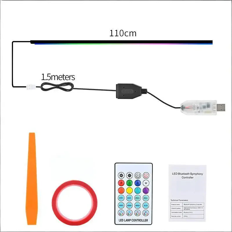 1/6/10 in 1Car LED Ambient Light Strip Acrylic Neon Interior Atmosphere Lamp with APP/Remote Control for Car Interior Dashboard