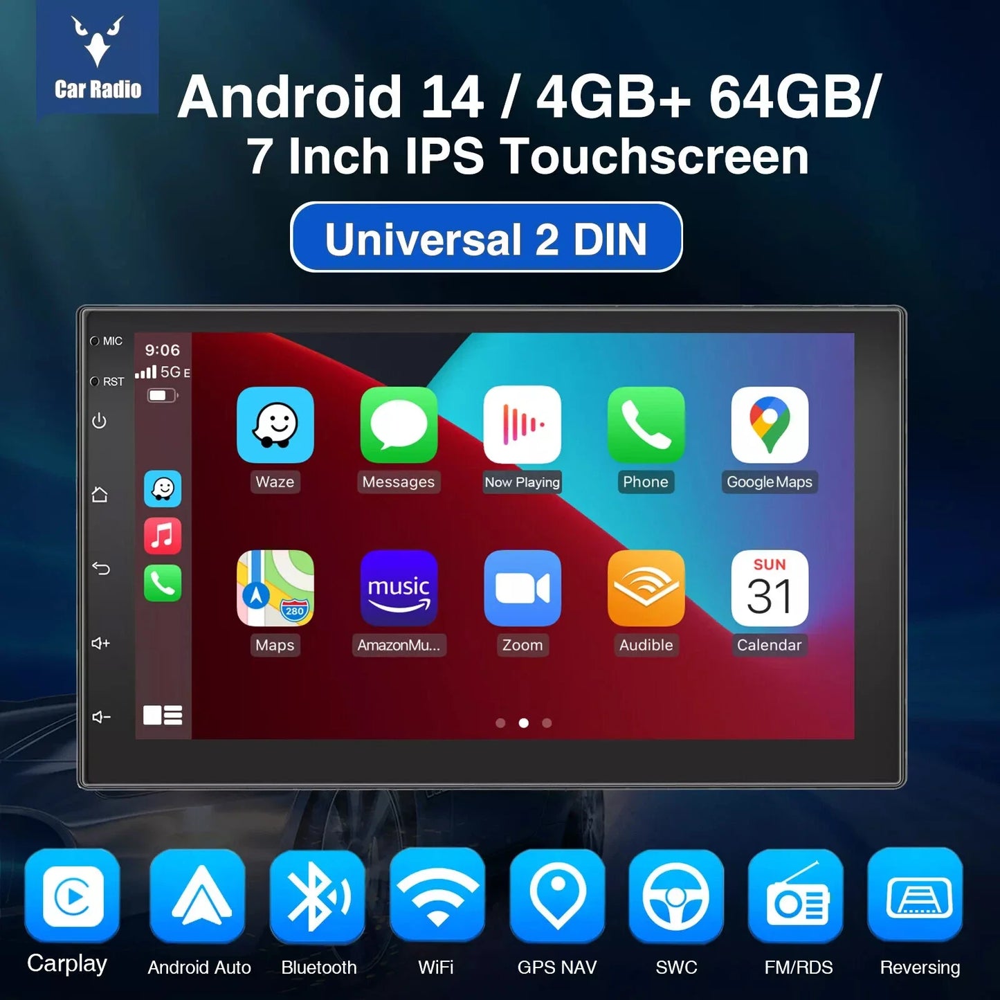 7"/9"/10“ 2 DIN Android 15 4+64G Car Stereo Multimedia Player Universal Carplay Android Auto GPS Navigation FM Radio Touchscreen