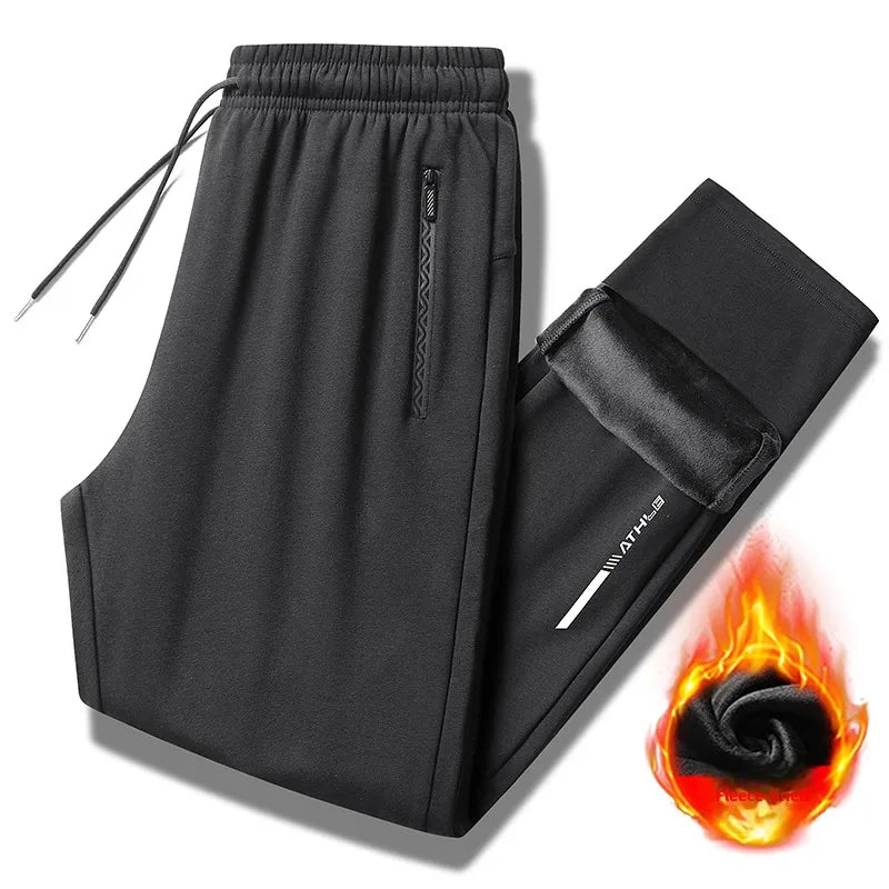 Men Joggers Cotton Warm Plus Size Pants Winter Fleece Lined Thick Warm Sports Pants Outdoor Loose Long Thicken Fleece Sweatpants