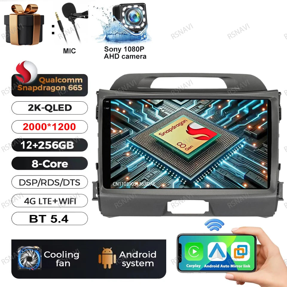 Car Radio Android 15 For KIA Sportage 2010 2011 2012 2013 2014 2015 2016 5G WIFI Qualcomm Navigation DSP Stereo Multimedia GPS