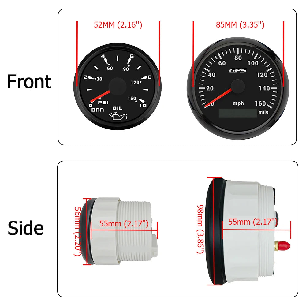 ELING 6 Gauge Set 85mm GPS Speedometer with Tachometer with 52mm Water Temp Oil Pressure Fuel Level Voltmeter with Backlight