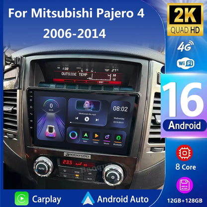 Android 16 QLED Car Radio For Mitsubishi Pajero 4 V80 V90 2006-2024 Autoradio Multimedia Player GPS For Carplay Android Auto bt