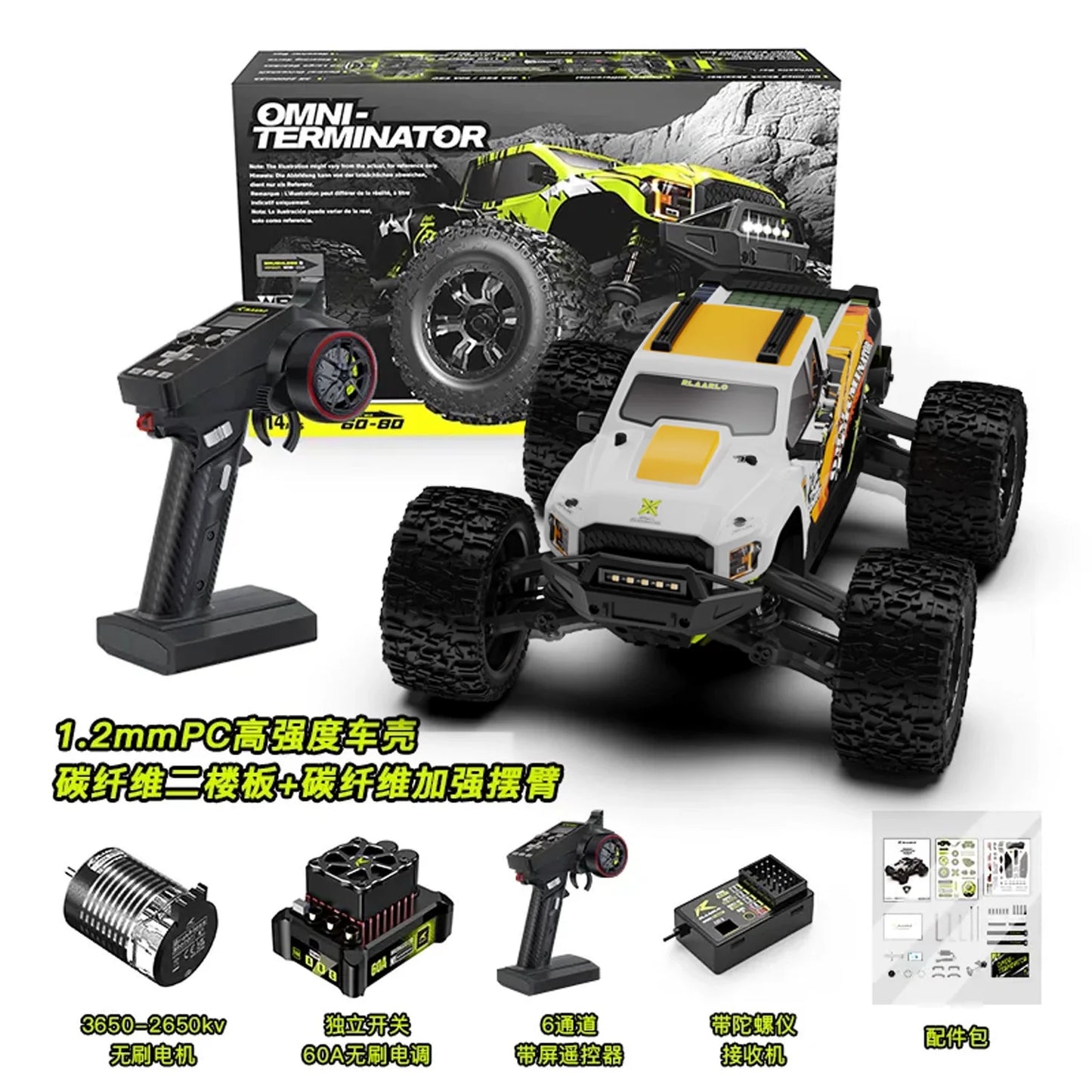 New Rlaarlo Omni Terminator V2 Rc Monster Truck Brushless Electric 4wd Off Road All Terrain Remote Control Adult Hobby Model Car