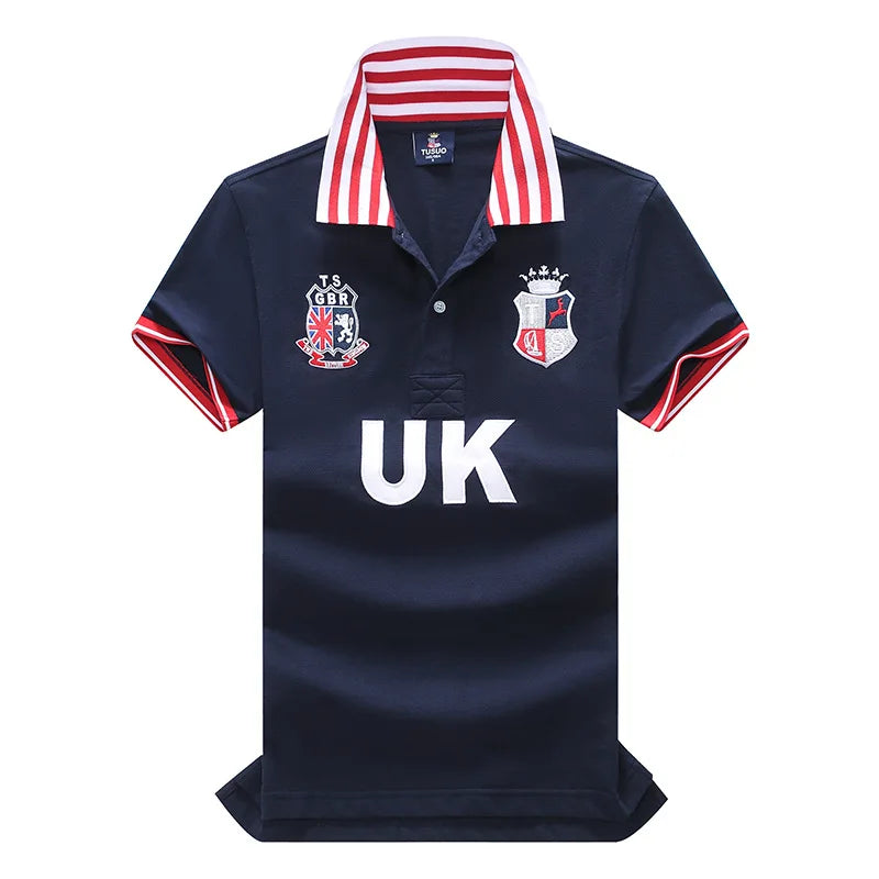 TS Men's Classic Polo Shirt Summer Shirt Men's Short-sleeved Embroidery Blue Loose Letters Sports French Football Fans Europe
