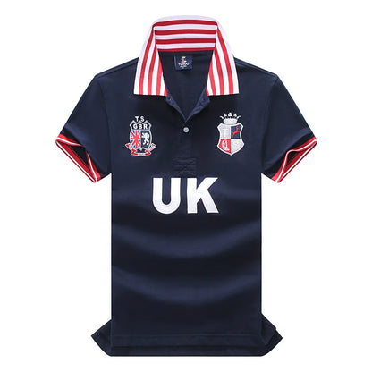 TS Men's Classic Polo Shirt Summer Shirt Men's Short-sleeved Embroidery Blue Loose Letters Sports French Football Fans Europe