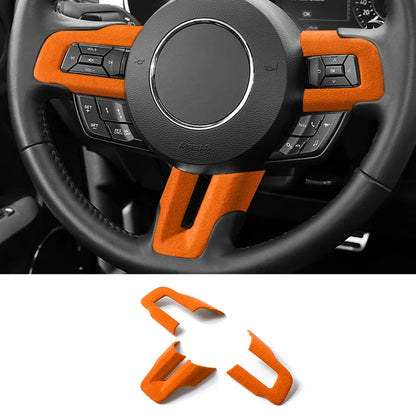 Made of Alcantara For Mustang Steering Wheel Panel Decorative Strips Trim Frame Sticker Car Premium Interior Tuning Accessories