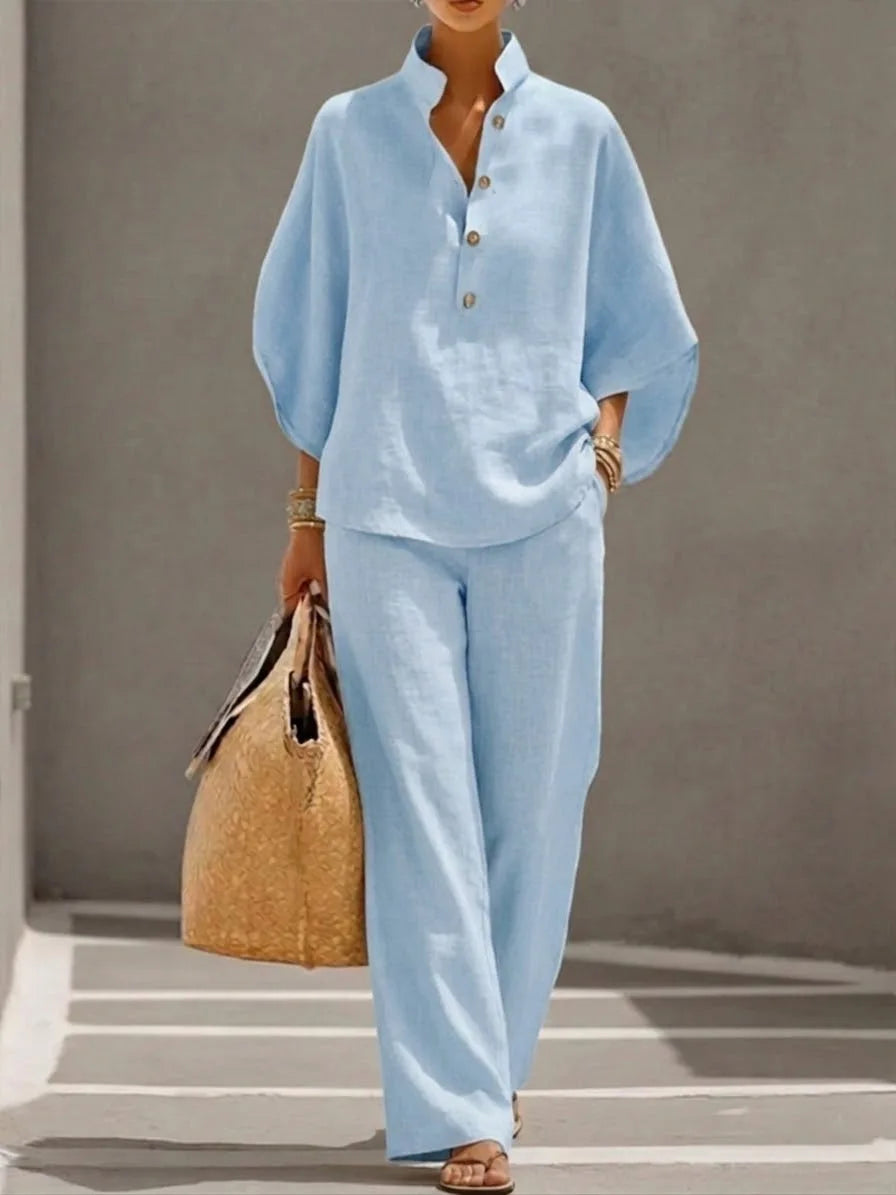 New women's shirt set button cardigan loose comfortable casual versatile women's set
