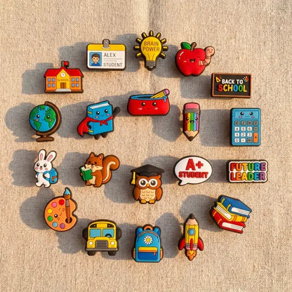 1-20pcs School Student Future Leader Book PVC Sandal Shoe Charms Buckle Clog Fit Wristbands Backpack Decorations Kid Party Gift