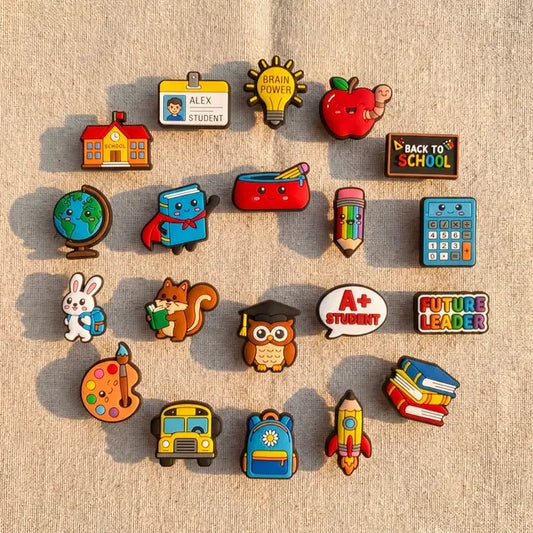 1-20pcs School Student Future Leader Book PVC Sandal Shoe Charms Buckle Clog Fit Wristbands Backpack Decorations Kid Party Gift