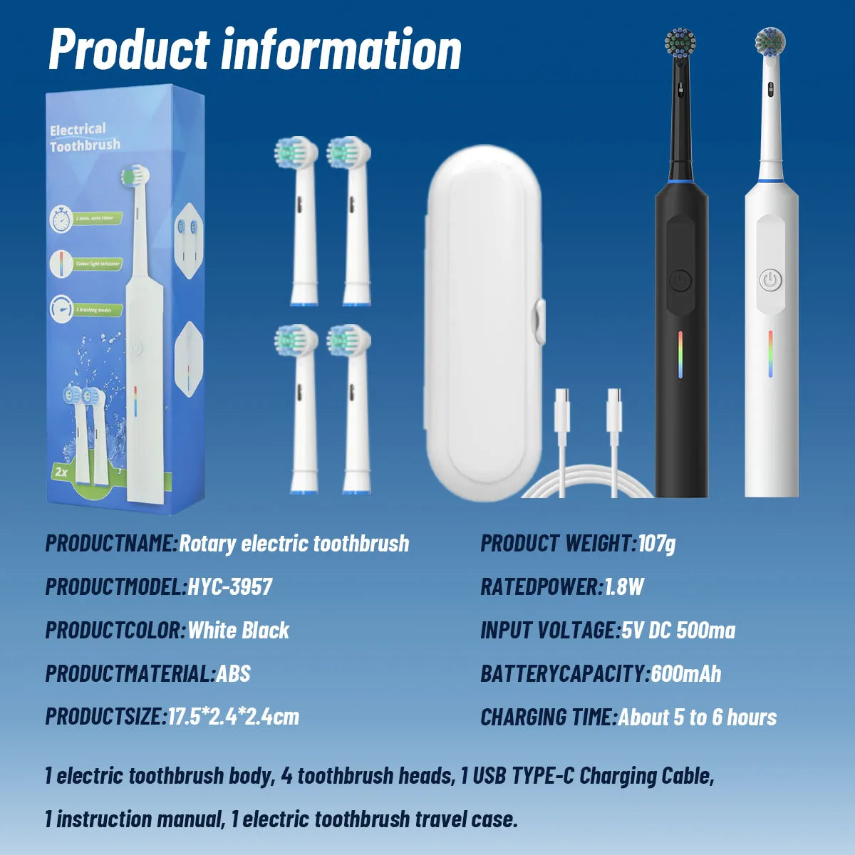 Electric Toothbrush Rotary Round Head Adult Soft Bristle Induction Automatic Men's And Women's Couples Set Compatible With Orab