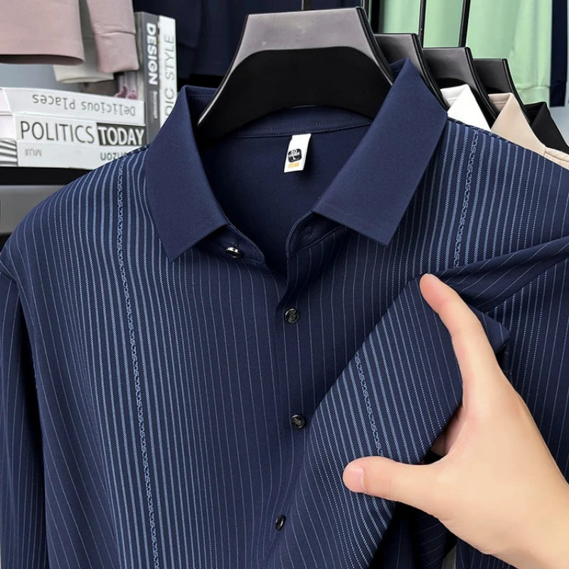 Men's Stretch Stripe Shirt - Elegant Slim Fit Long Sleeve for Business Casual | Wrinkle-Resistant Office-to-Commute Wear M-4XL
