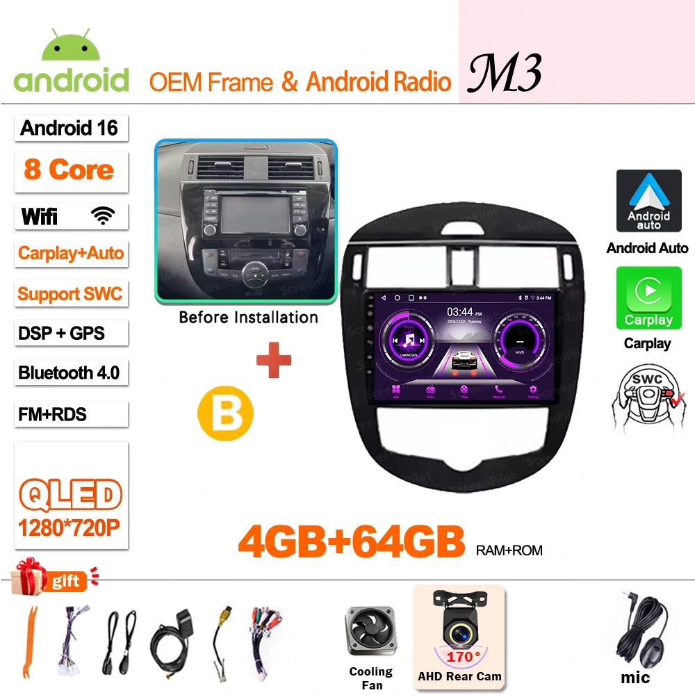 9 inch for Nissan Pulsar 6 NB17 2014 - 2018 Android 16 Wireless CarPlay Car Radio Video Multimedia Player GPS Navi DSP Stereo 4G