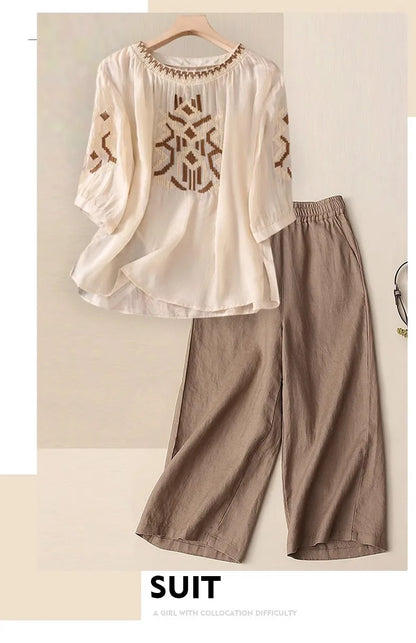 Fashionable Retro Linen Top And Pants Set for Women High End Cotton Linen Ensemble Summer 2026 Elegant Two Piece Suit