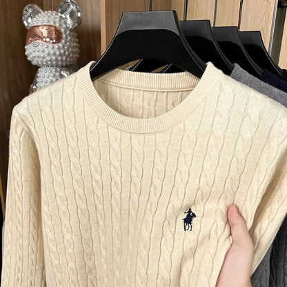 2025 Best-selling Xiaoma Logo Sweater Men's New Round Neck Autumn and Winter Men's Texture Striped Casual Knitted Top Sweater