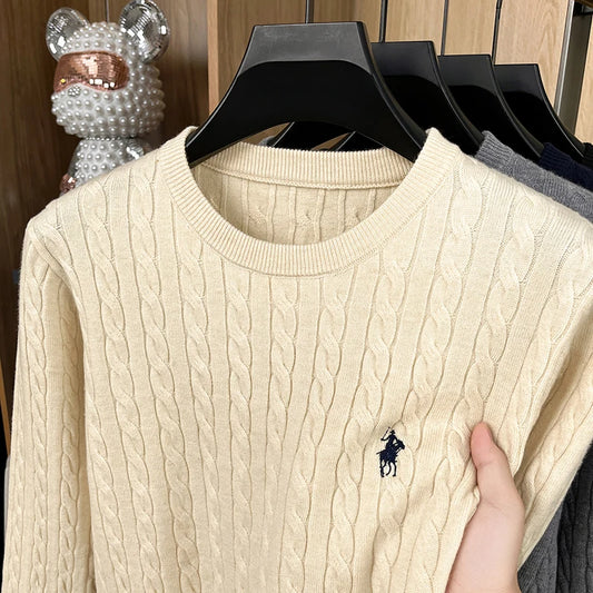 2025 Best-selling Xiaoma Logo Sweater Men's New Round Neck Autumn and Winter Men's Texture Striped Casual Knitted Top Sweater
