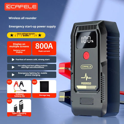 Portable Jump Starter 2500A Peak, 12V Car Battery Booster, Auto Emergency Power Bank with Smart Clamps, USB Charger & LED Light,