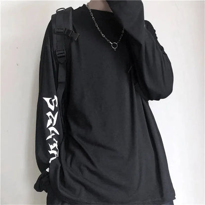 Black Harajuku Tshirt Hip Hop T-shirt Women Black Casual Korean T Shirt Long Sleeve Loose Tshirt Streetwear Autumn Tops Girls