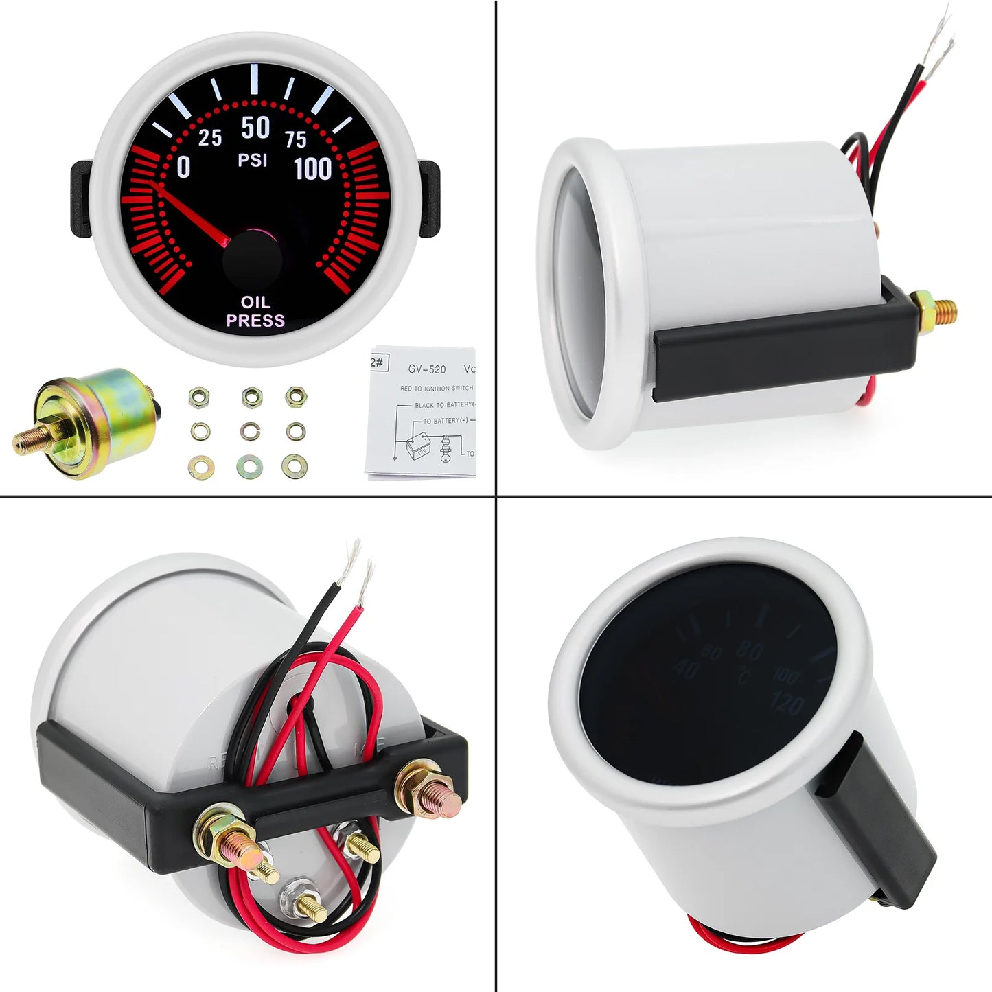 Tachometer For 12V Car 52mm Universal Smoke Len RPM Turbo Boost Gauge 2 Bar PSI Water Temp Meter Oil Pressure Gauge  Tacho