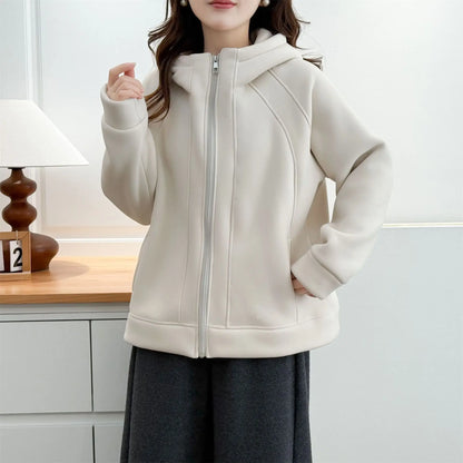 XXXXL Fashion Plus Size Women's Hoodies 2025 Winter New Solid Color Fleece Thickened Graphene Warm Hooded Sweatshirt Jacket 8816