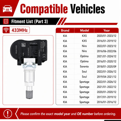 TPMS Sensor For Hyundai Elantra 2015-2020 433MHz 52933D4100 Tire Pressure Sensor