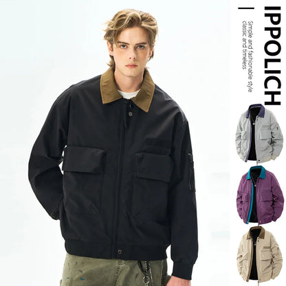 Men's Spring Casual Blazer Jacket Turn-Down Collar Stylish Versatile Office Wear Lightweight Coat Trendy Man Large Pocket Jacket