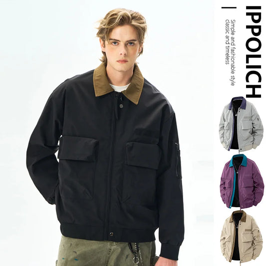 Men's Spring Casual Blazer Jacket Turn-Down Collar Stylish Versatile Office Wear Lightweight Coat Trendy Man Large Pocket Jacket