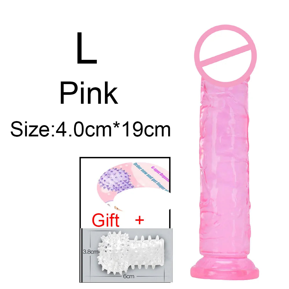 Cheap Women Erotic Anal 5 Colors Big Transparent Dildo Suction Cup Jelly Dick Sex Toys Soft Clitori Vaginal Masturbators Penis