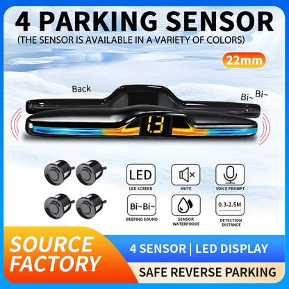 Source Factory 4-Probe Parking Sensor System 22mm 12V Voice Prompt Waterproof Reversing Radar Car Parking Assistance Kit