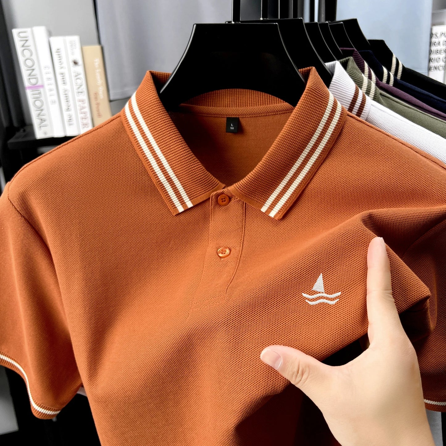 100% Cotton Men's Smart Leisure Polo Shirt Lightweight Comfort Short Sleeve Summer Daily Golf Premium Sailboat Embroidered Tee