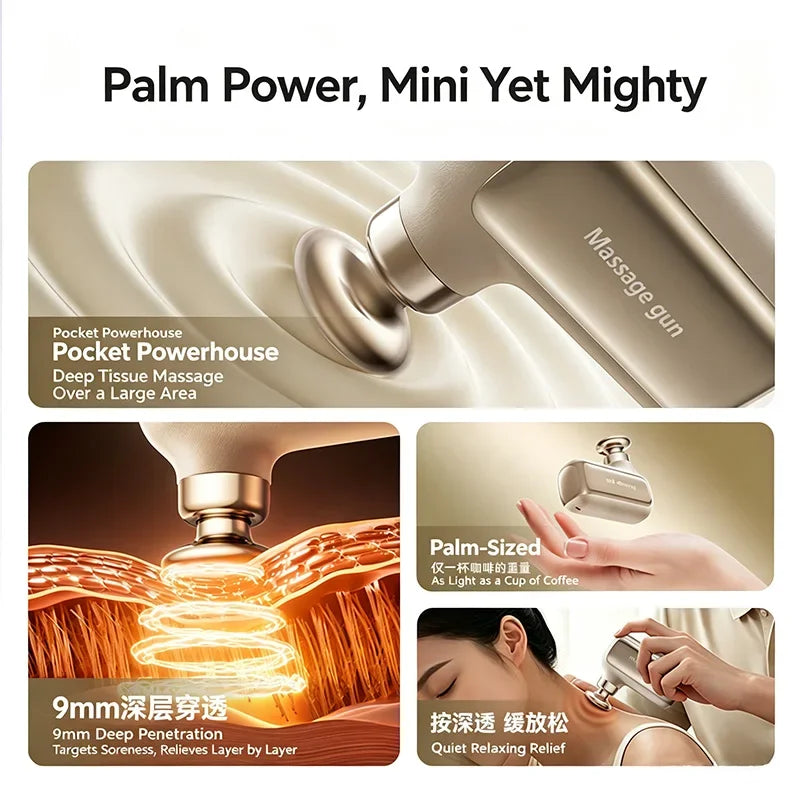 Portable USB Rechargeable Pocket Massager Compact Type with 6 Interchangeable Massage Heads Deep Tissue Massage Device