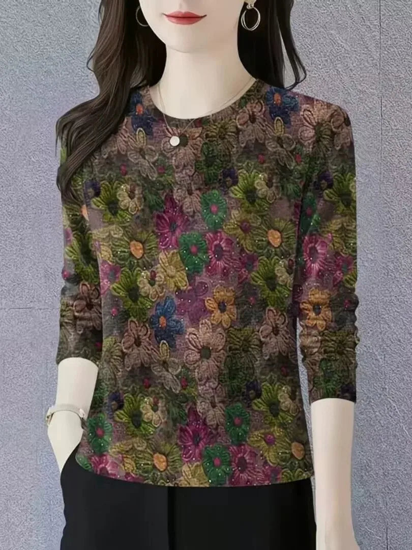 Fashionable Long Sleeve round Neck Base Shirt Women's New Arrival Autumn Mommy Clothes Belly Cover Trendy T-Shirt Casual Style