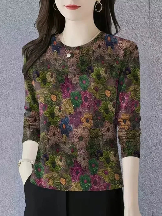 Fashionable Long Sleeve round Neck Base Shirt Women's New Arrival Autumn Mommy Clothes Belly Cover Trendy T-Shirt Casual Style