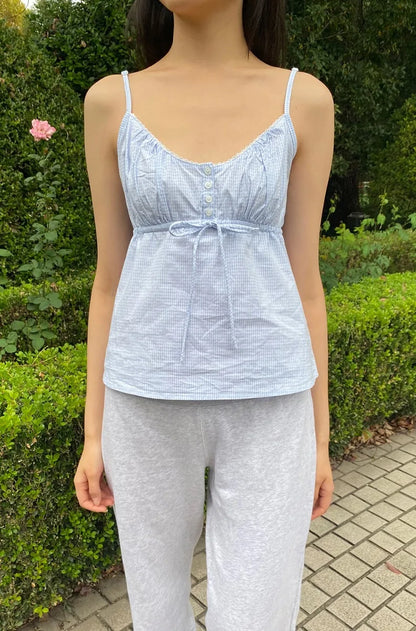 Brandy Melville Pure Cotton Three-Button Base Layer Vest Sweet Style V-Neck Sleeveless Tank Top for Women Spring Summer