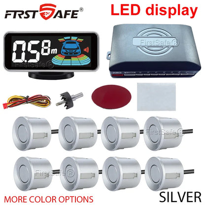 Backlight Multi Language Voice Broadcast LED Parking Display Reverse Radar Detector 4 Probes Universal Auto Safety Auxiliary Kit