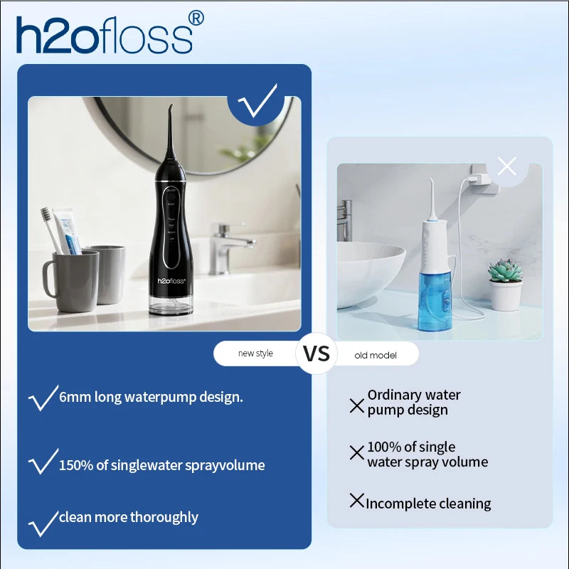 H2ofloss Water Flosser For Teeth Portable Oral Irrigator Dental Water Jet High Pressure Cleaning Mouth Machine 300ML 4 Modes