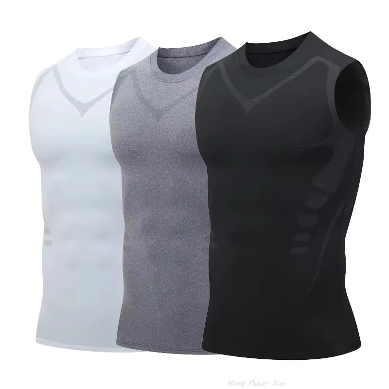 New Summer Fitness Compression Shirt For Men Shaping Sleeveless Therapy Vest Male Ice-Silk Compression Tank Tops Body Shapewear