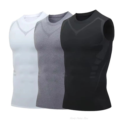 New Summer Fitness Compression Shirt For Men Shaping Sleeveless Therapy Vest Male Ice-Silk Compression Tank Tops Body Shapewear