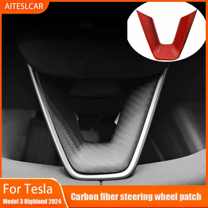 Steering Wheel Patch for Tesla Model 3+ Real Carbon Fiber Steering Wheel U-shaped Protective Cover 2025 New Model 3/Y Highland