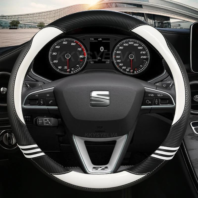 Carbon Fibre Car Steering Wheel Cover For Seat Leon 5F Mk3 2013-2022 Ibiza 6J 2022 Tarraco Arona Ateca Alhambra Auto Accessories